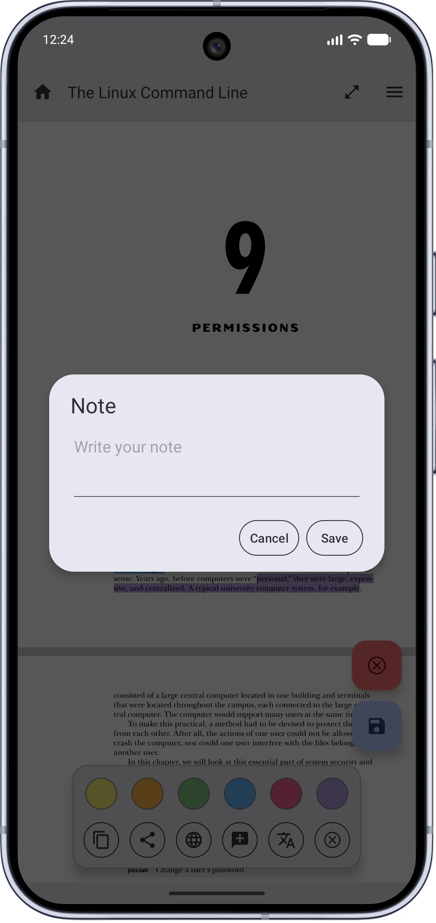 The note editor attached to a highlight
