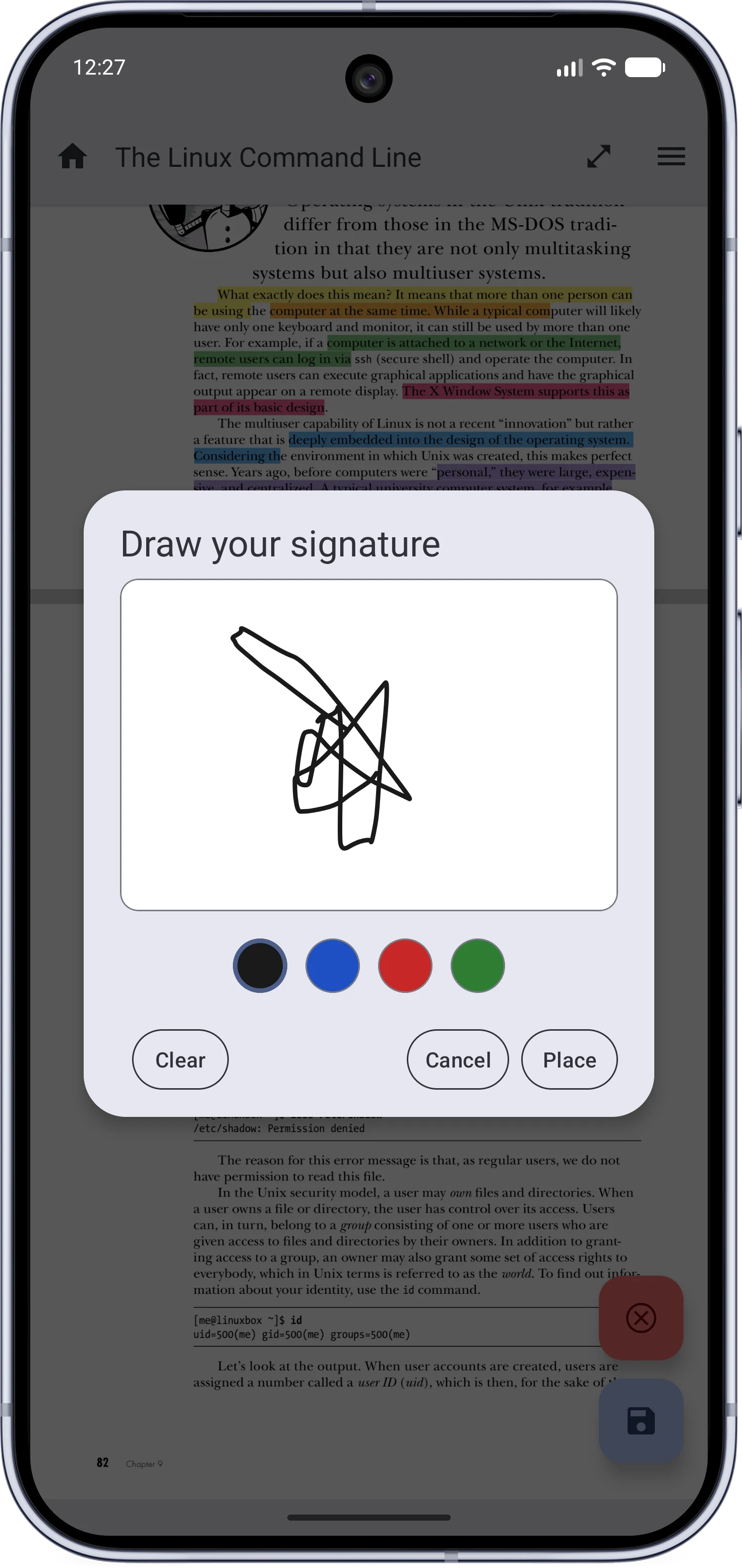 The signature drawing dialog