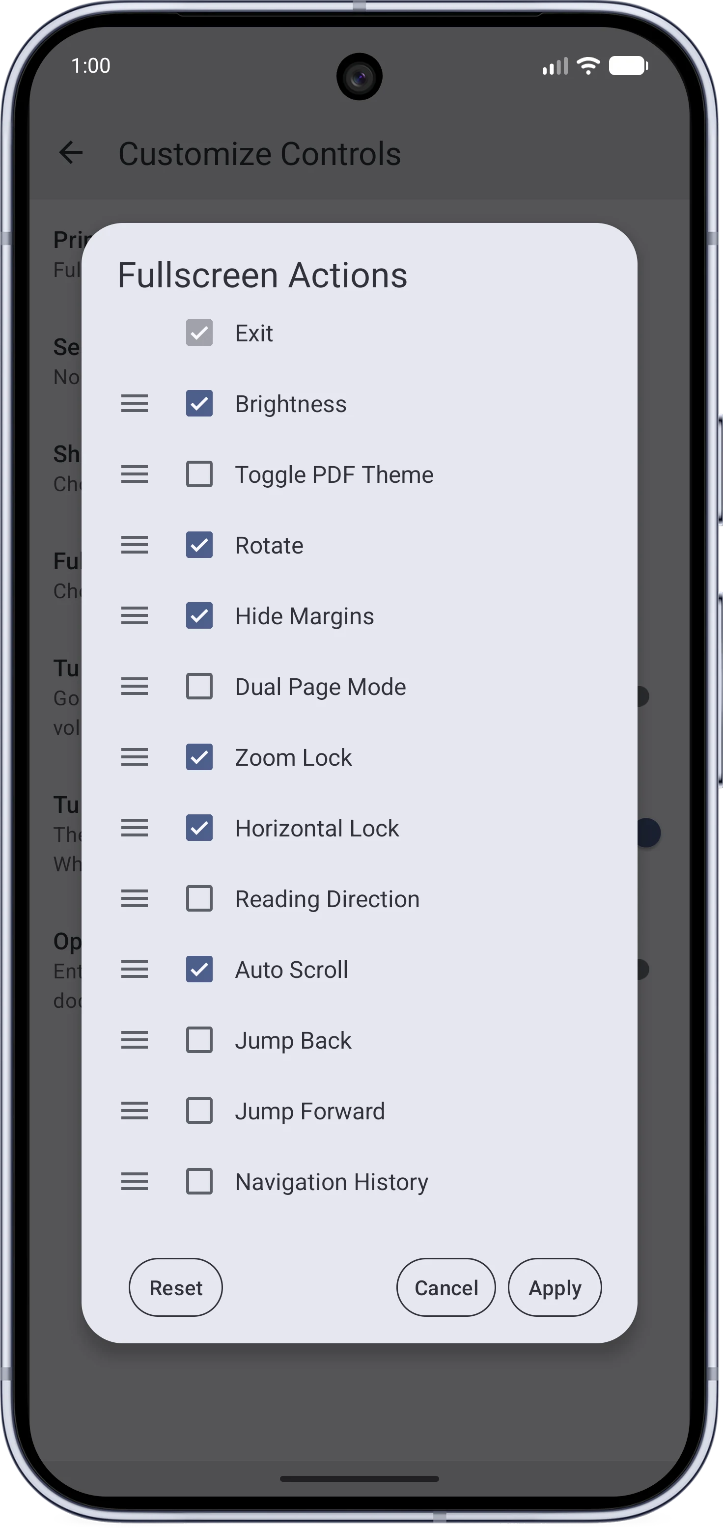 The drag-and-drop button configuration dialog