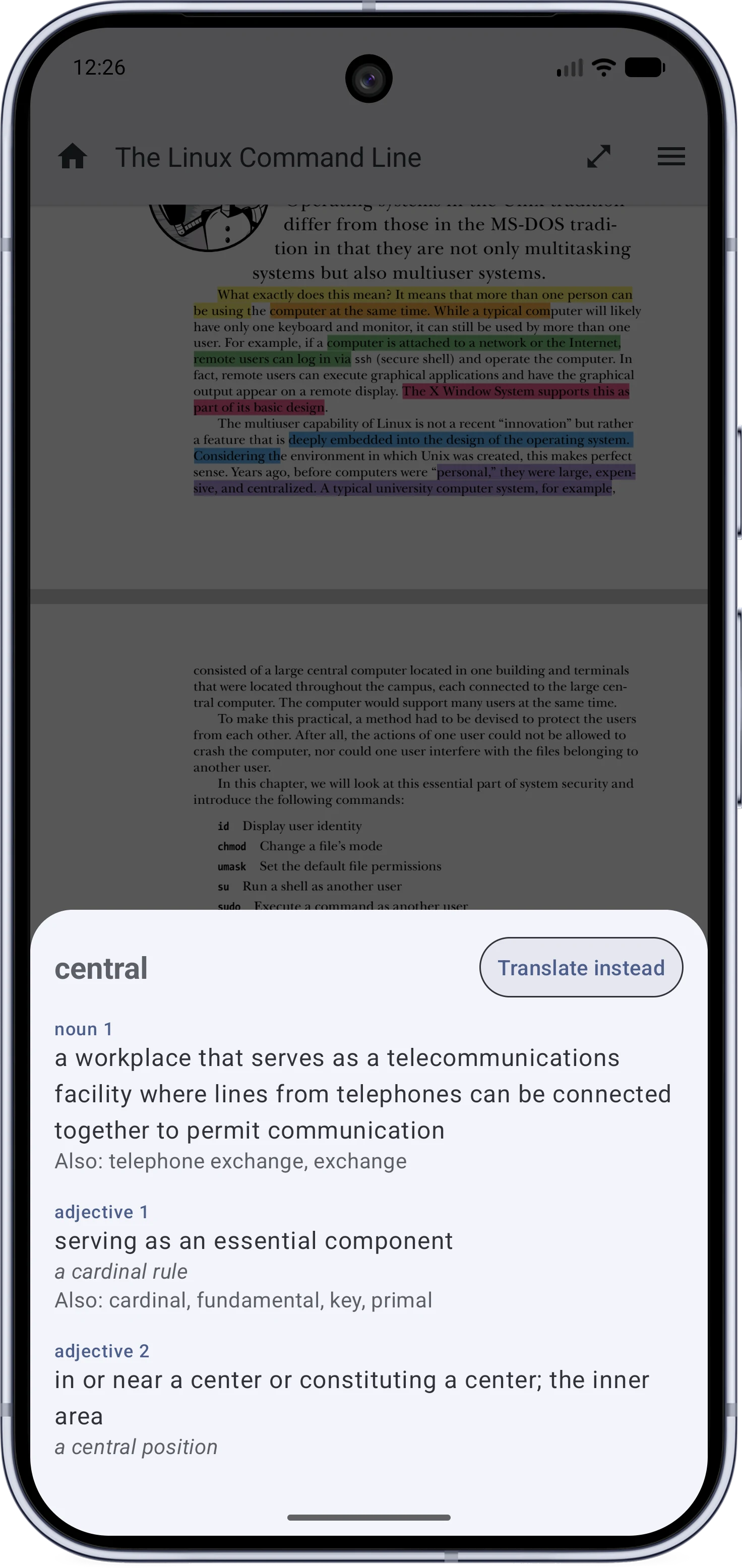 The definition sheet for a selected word