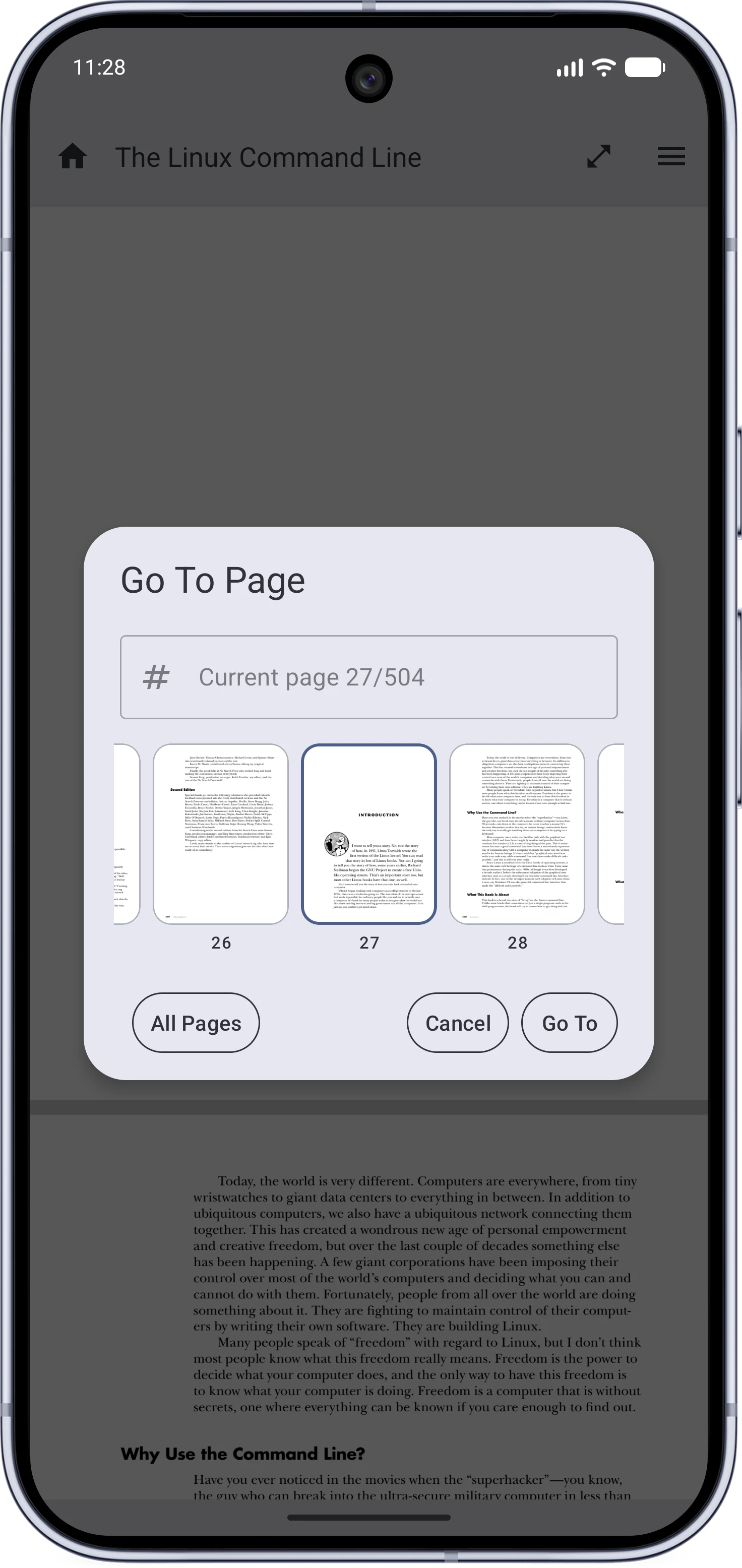 The go to page dialog with thumbnails