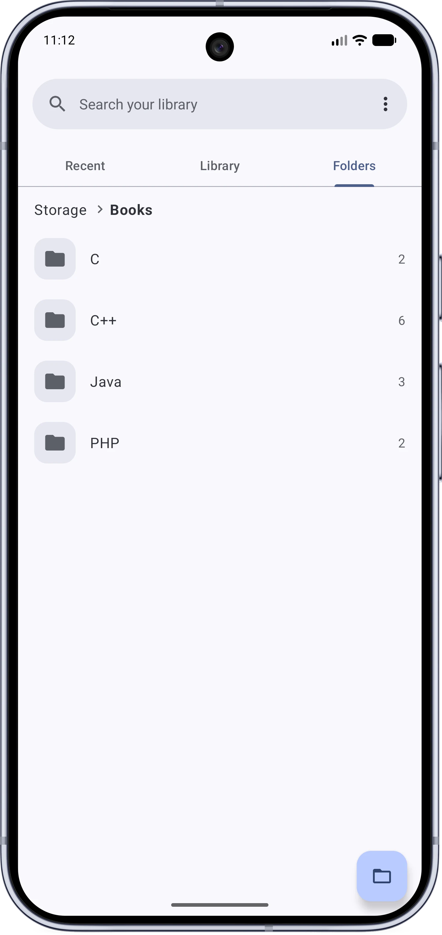 The Folders tab browsing device folders