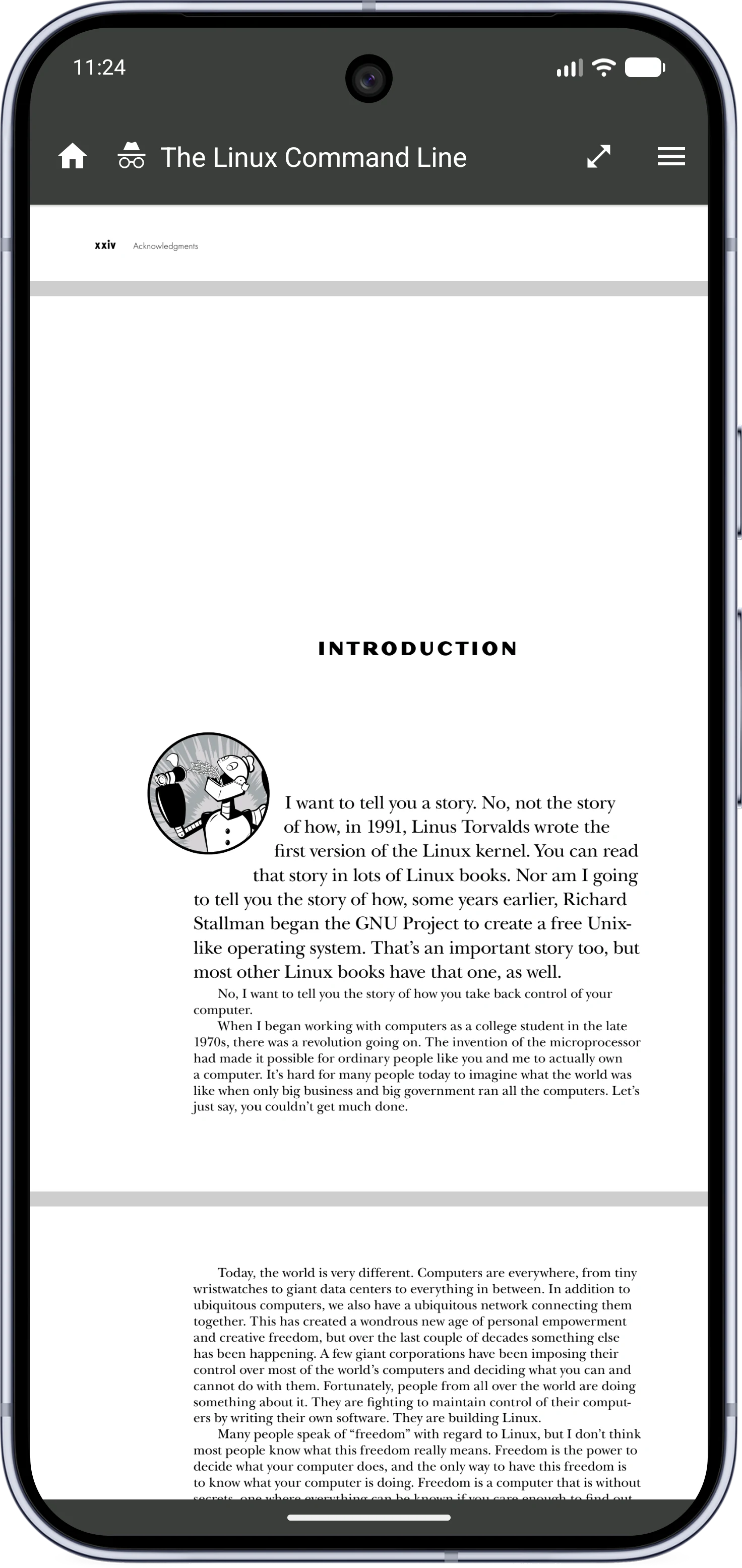 The reader in incognito mode with a dark bar