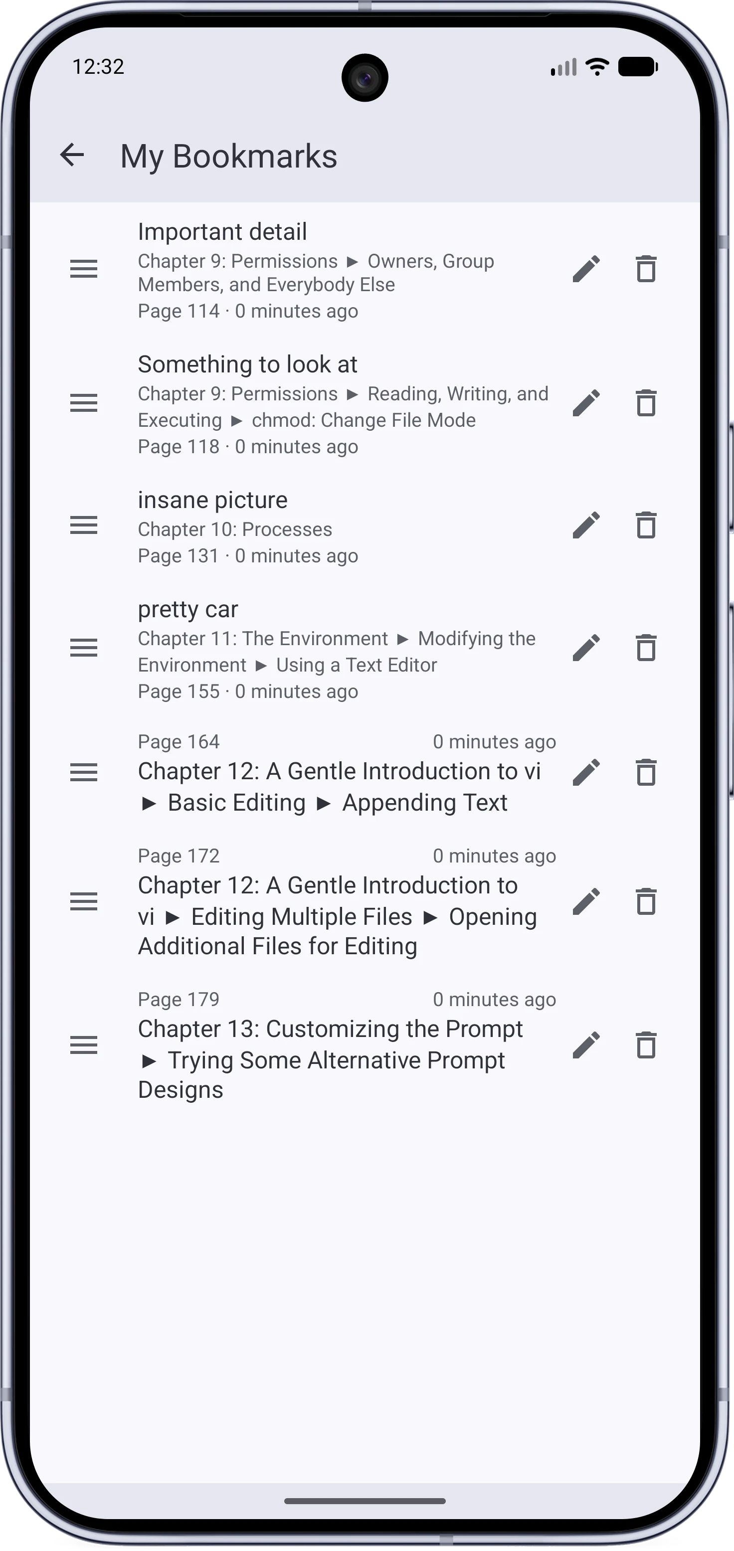 The user bookmarks page