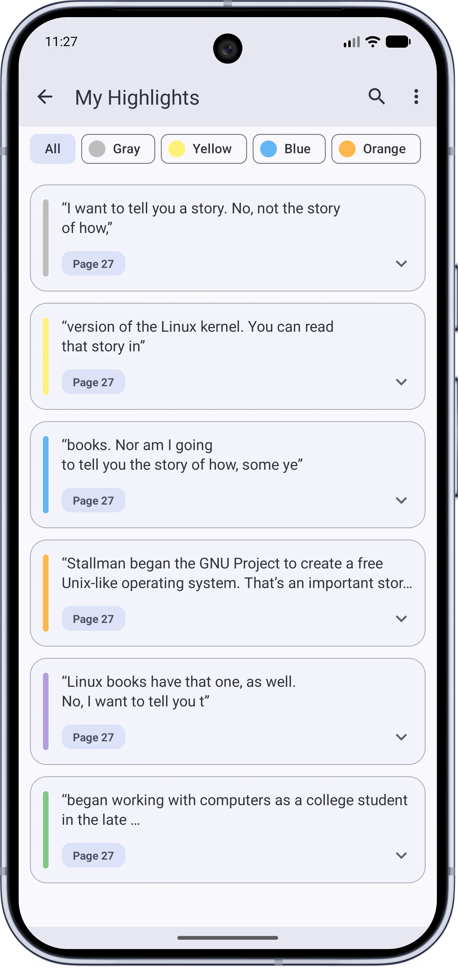 The My Highlights page listing highlights
