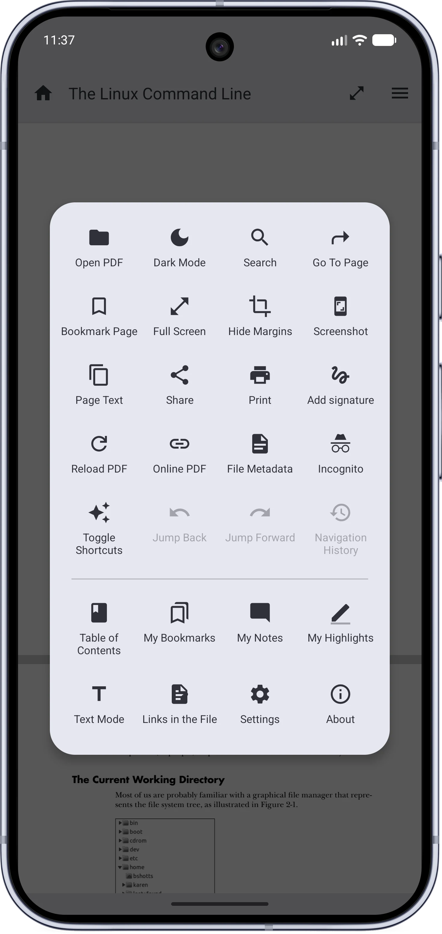 The reader menu