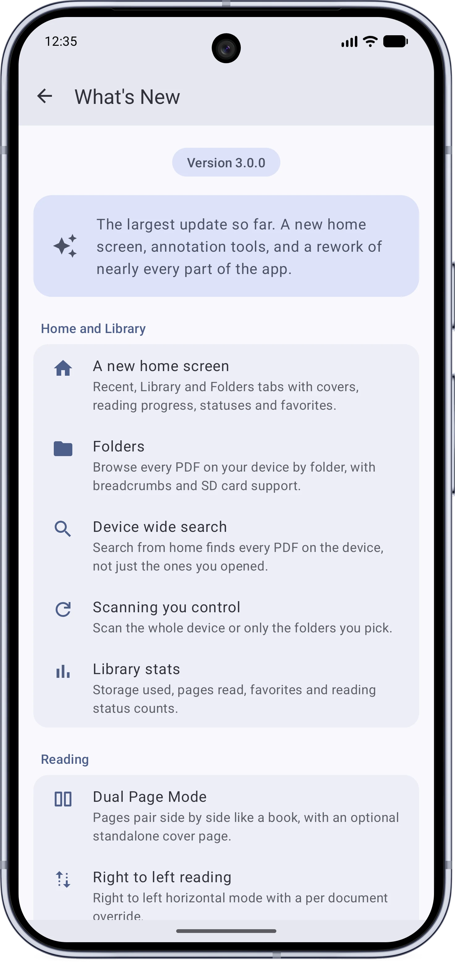 The in-app What's New page